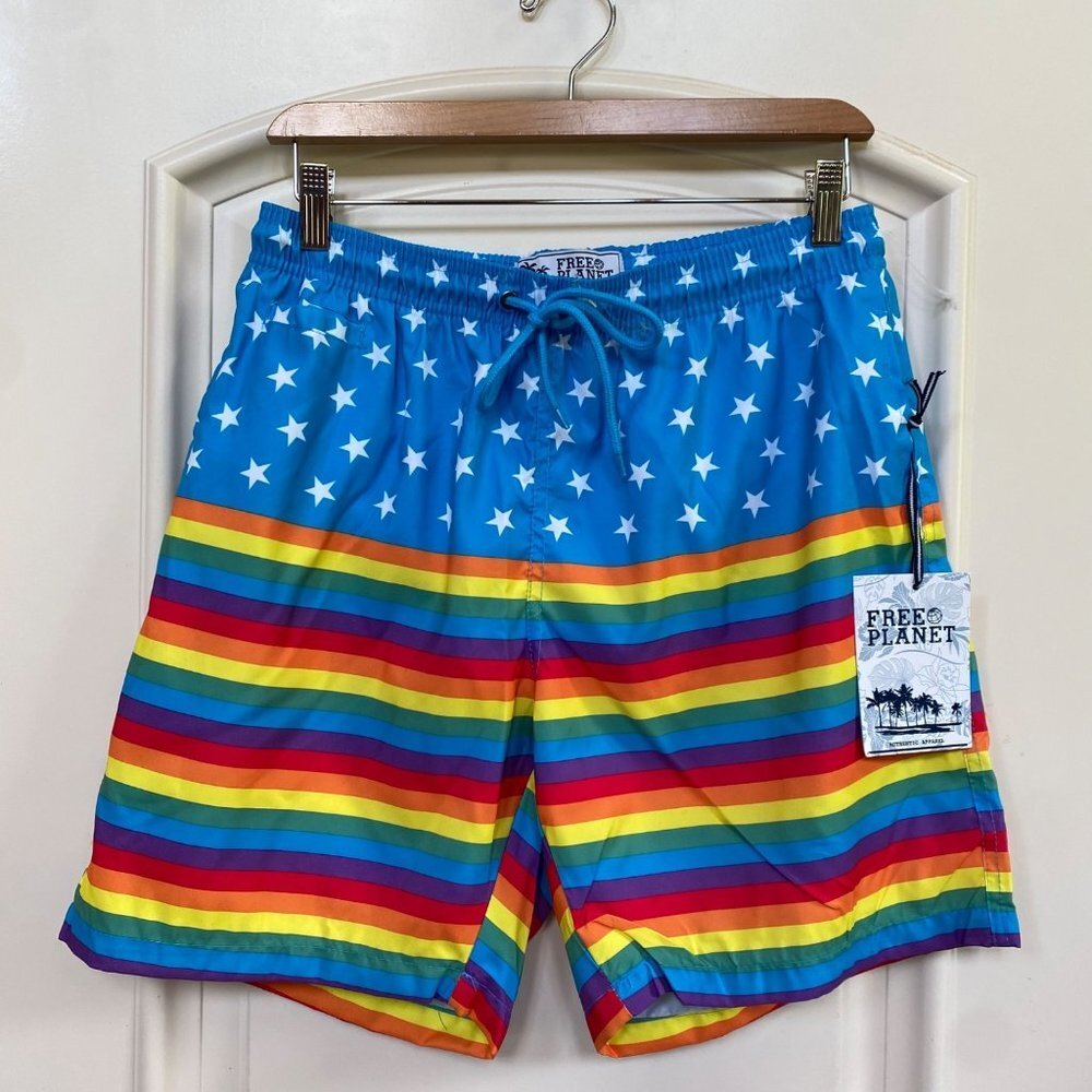 Free Planet Mens Swimming Trunks Size Medium Swim Shorts Rainbow Pride LGBTQ New - Picture 11 of 11